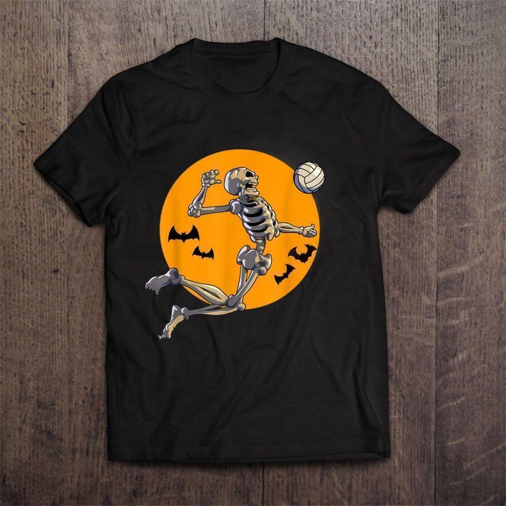 Volleyball Skeleton Women Men Volleyball Player Halloween Unisex Tee